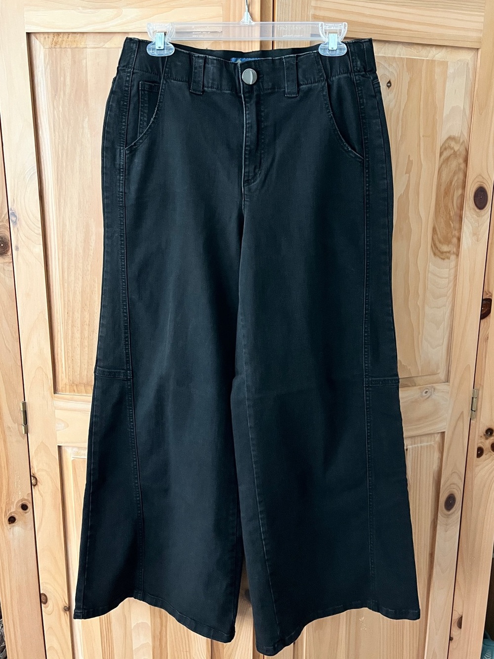 Wide Leg “Ab"solution Jeans with Diagonal Front Seam - Washed Black